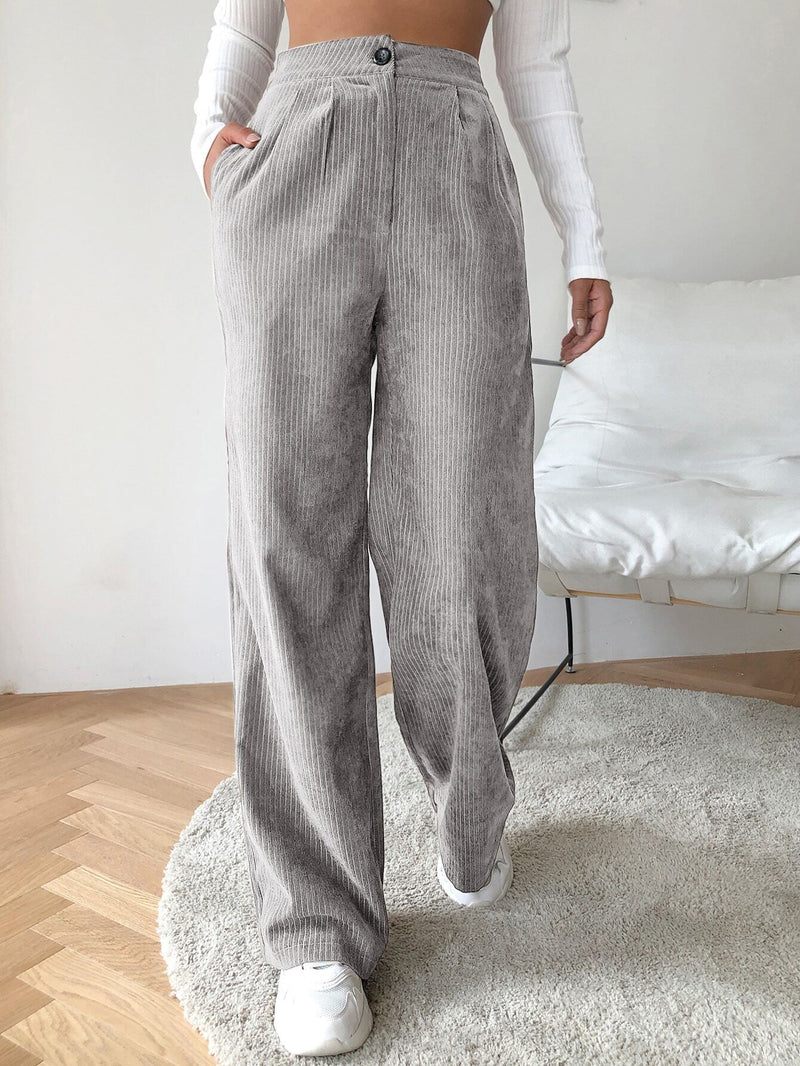 EZwear Pantalones de pierna ancha de cable de cintura alta