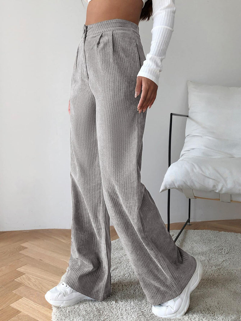 EZwear Pantalones de pierna ancha de cable de cintura alta