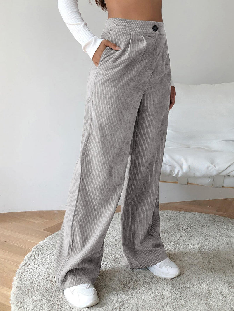 EZwear Pantalones de pierna ancha de cable de cintura alta