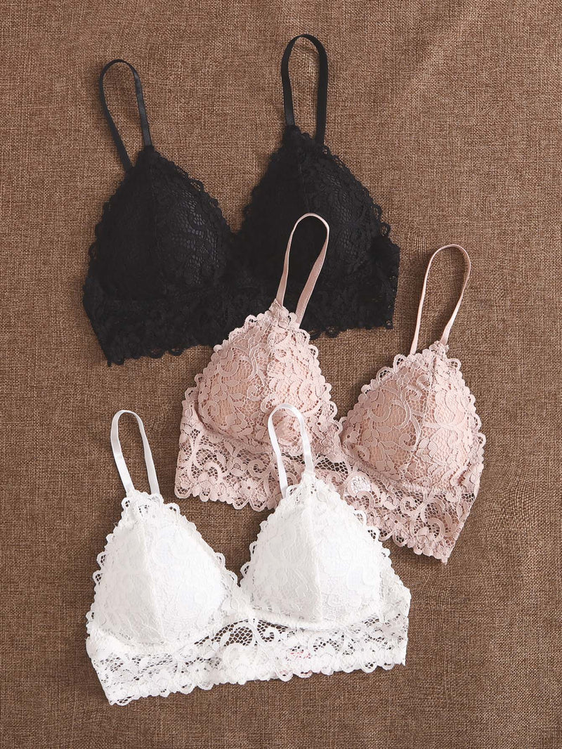 Conjunto De Sujetador Bralette De Encaje Floral De 3 Paquetes De Lenceria