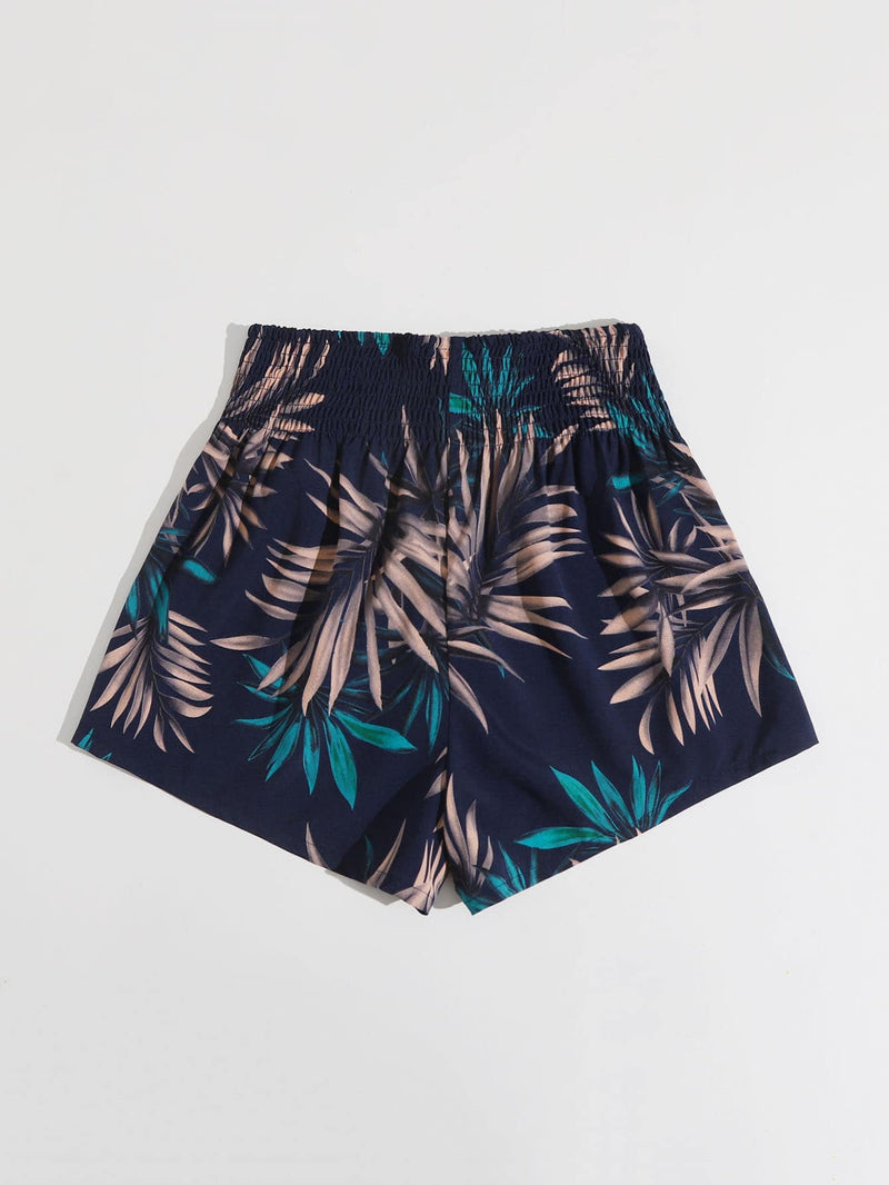 VCAY Shorts de cintura alta con estampado de planta