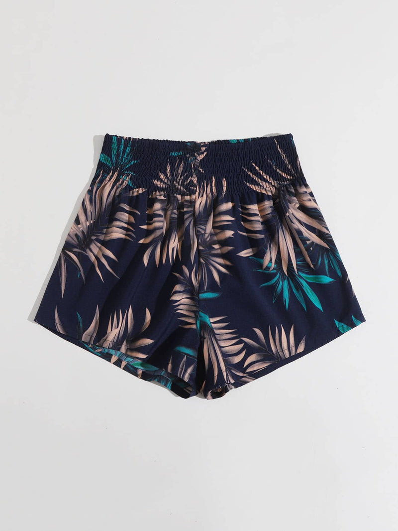 VCAY Shorts de cintura alta con estampado de planta