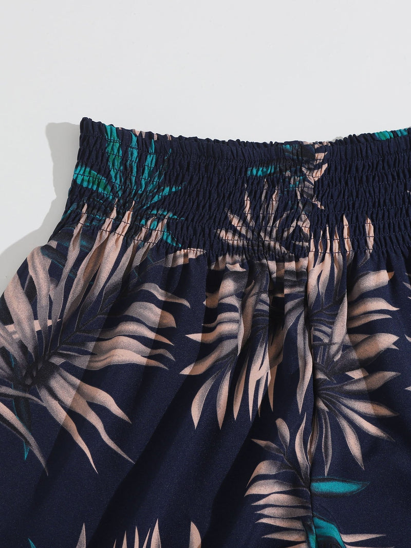 VCAY Shorts de cintura alta con estampado de planta