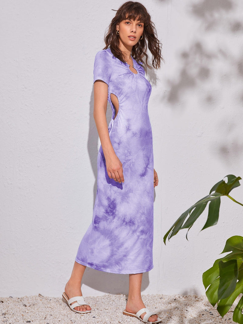 Vestido Cut-out Cordon Nudo Anilla Drapeado Canale Tie-Dye Elegante