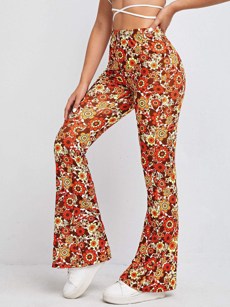 EZwear Pantalones Acampanados Con Estampado Floral En Todo El Pantalon