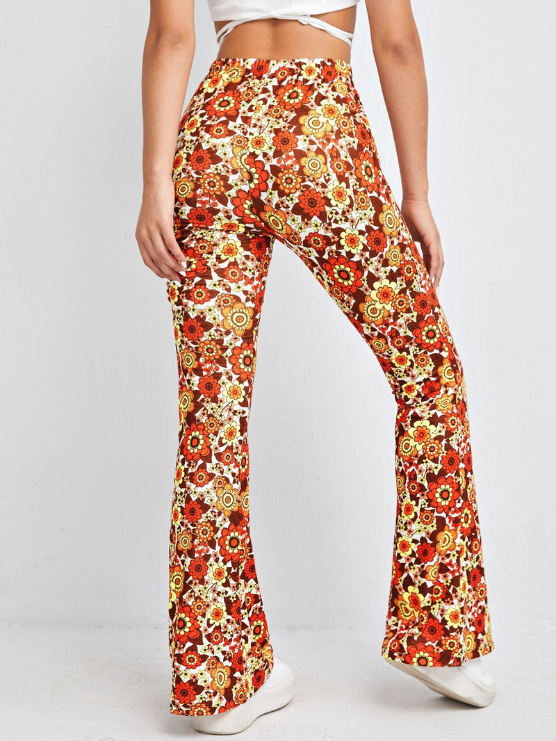 EZwear Pantalones Acampanados Con Estampado Floral En Todo El Pantalon