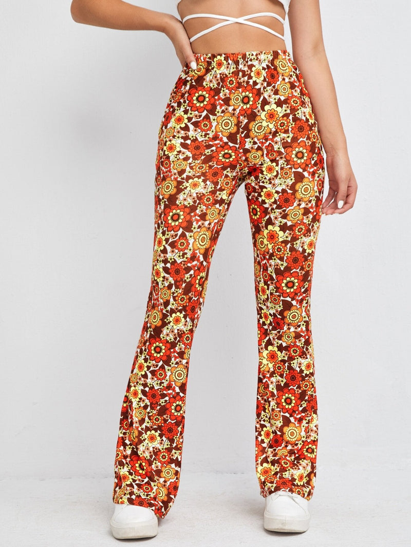 EZwear Pantalones Acampanados Con Estampado Floral En Todo El Pantalon