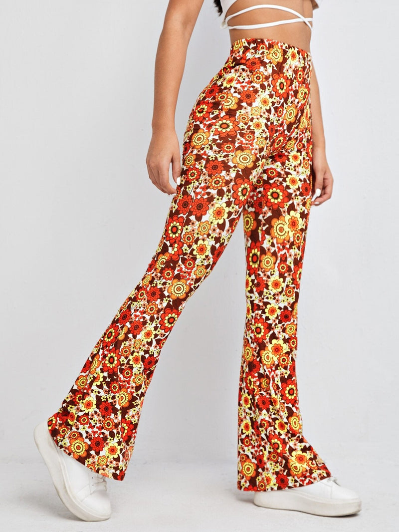 EZwear Pantalones Acampanados Con Estampado Floral En Todo El Pantalon