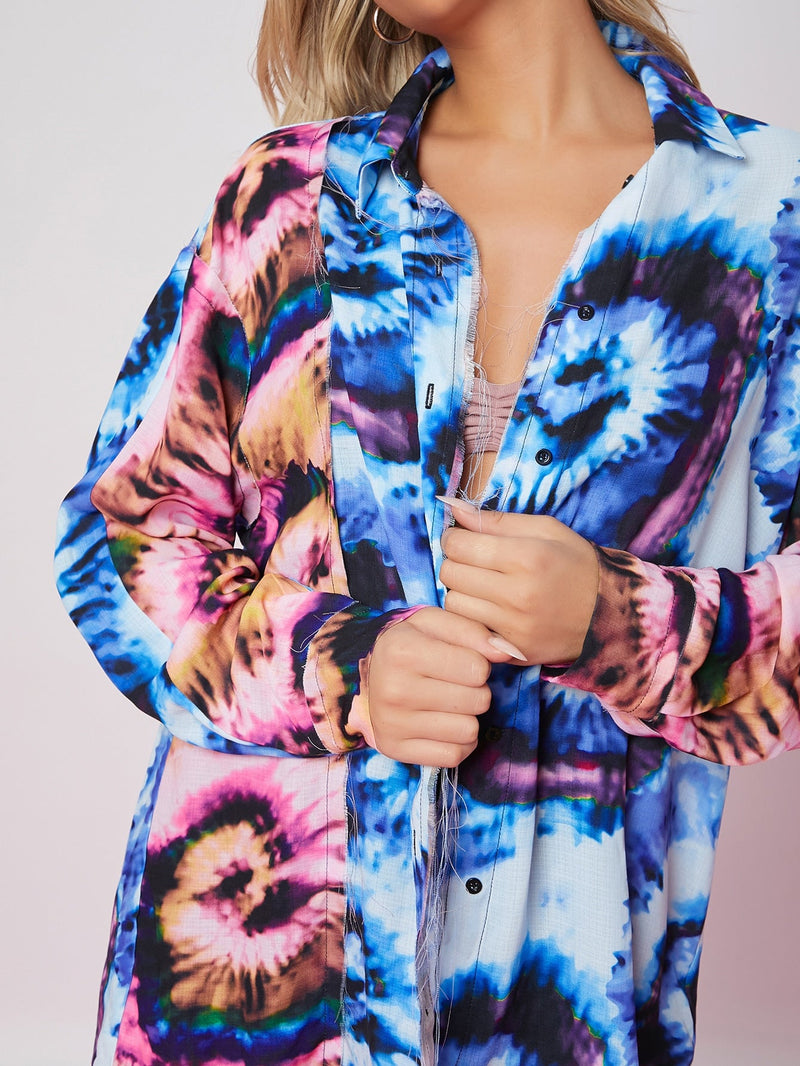 Camisa amplia con boton delantero con lavado de tie dye