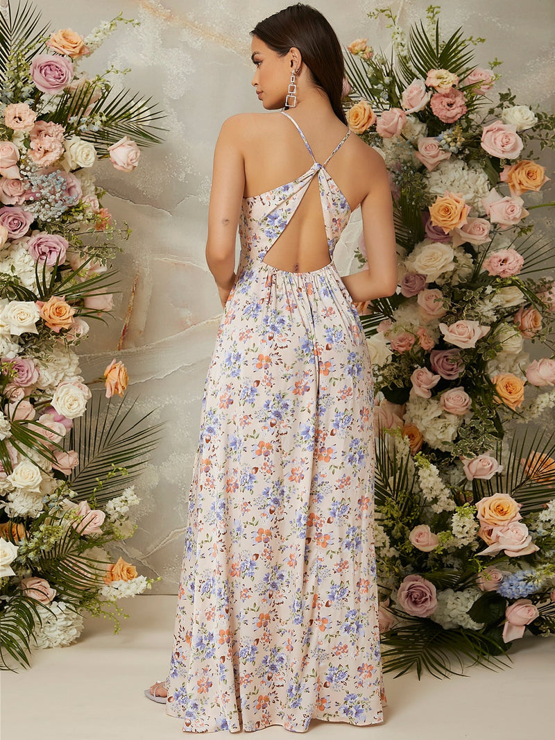 VCAY Vestido de tirantes con estampado floral de muslo con abertura