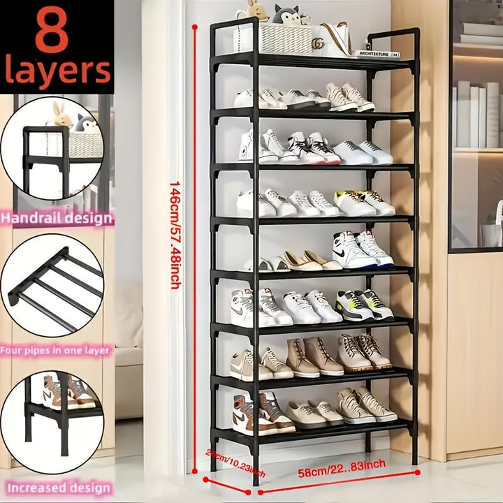 Organizador de zapatos resistente para tenis talla 18-24, diseño moderno que ahorra espacio con 6/7/8 niveles, almacenamiento de tela multicapa, fácil de armar y portátil para guardar tacones y botas, ideal para entradas
