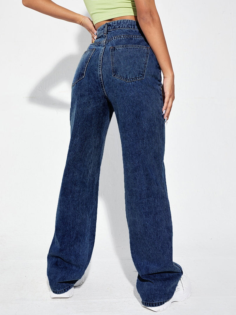 EZwear Jeans de talle alto de pierna ancha