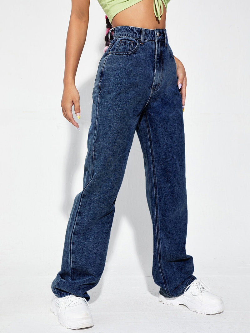 EZwear Jeans de talle alto de pierna ancha