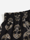 Shorts de leopardo estampado de esqueleto con fruncido