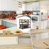 Estante de almacenamiento de cocina de varios niveles con ganchos, organizador de soporte de microondas de almacenamiento abierto, plástico duradero, no requiere ensamblaje, para especias, utensilios y electrodomésticos pequeños.