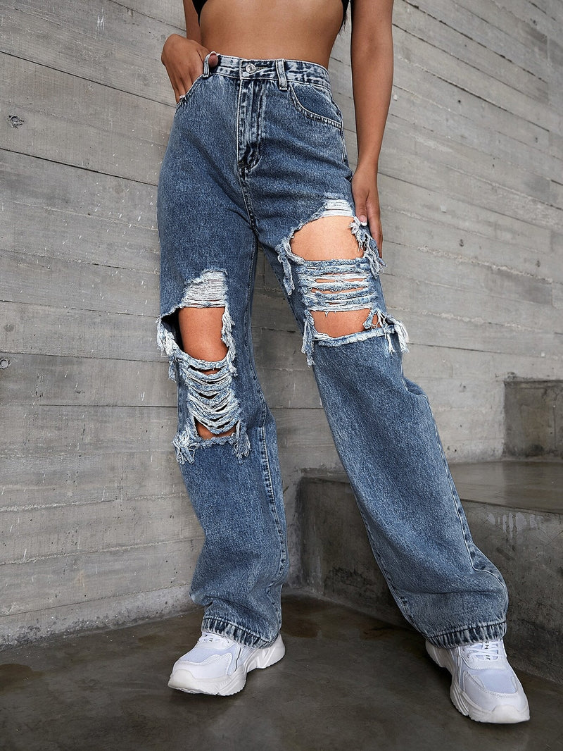 ICON Jeans rotos de talle alto