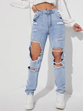 Jeans de pierna recta con diseno roto