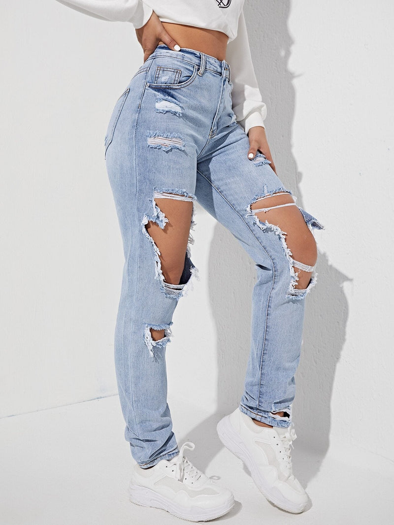 EZwear Jeans de pierna recta con diseno roto