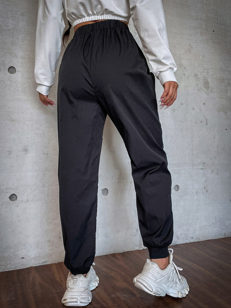 EZwear Pantalones cargo casuales deportivos para mujer con parche reflectante y rayas, ideales para festivales de musica