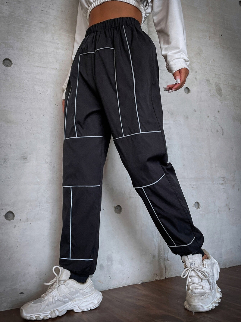 EZwear Pantalones cargo casuales deportivos para mujer con parche reflectante y rayas, ideales para festivales de musica