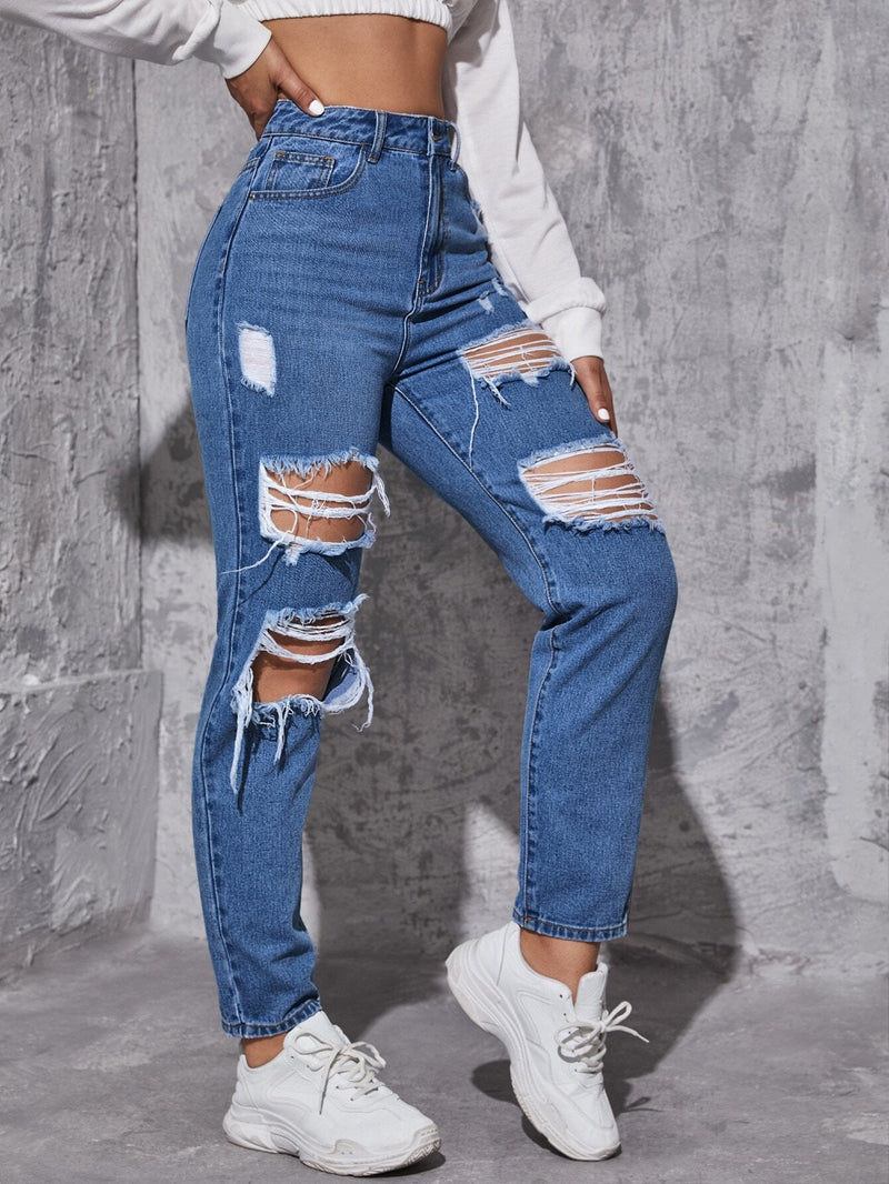 EZwear Jeans conicos desgarro crudo