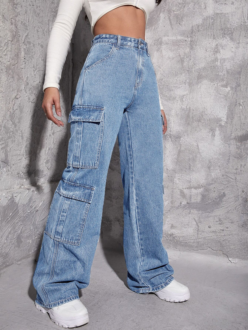 EZwear Jeans tipo boyfriend con cremallera con bolsillo con solapa