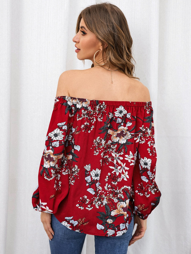 Clasi Blusa con estampado floral de hombros descubiertos