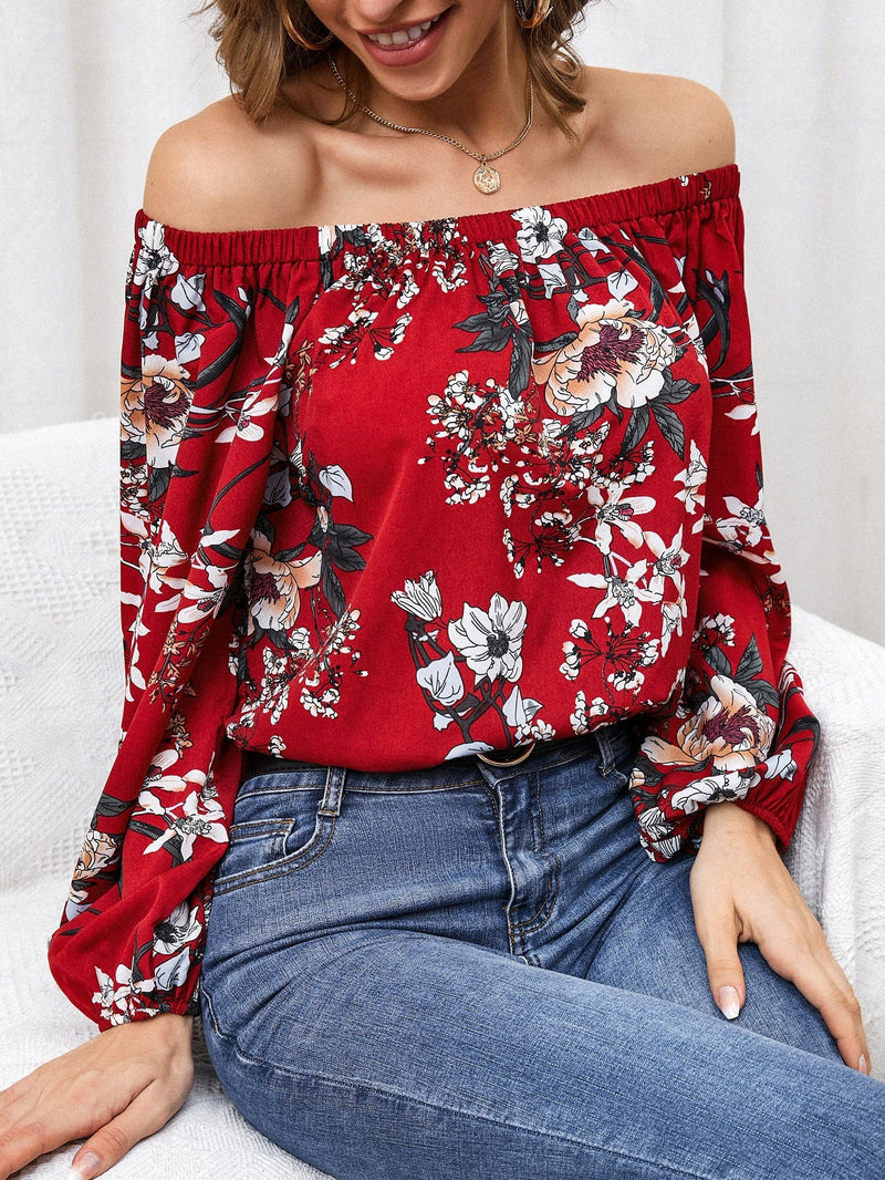 Clasi Blusa con estampado floral de hombros descubiertos