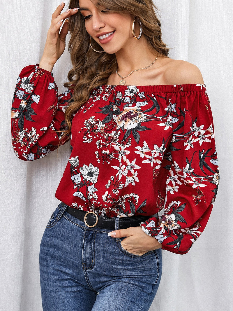 Clasi Blusa con estampado floral de hombros descubiertos