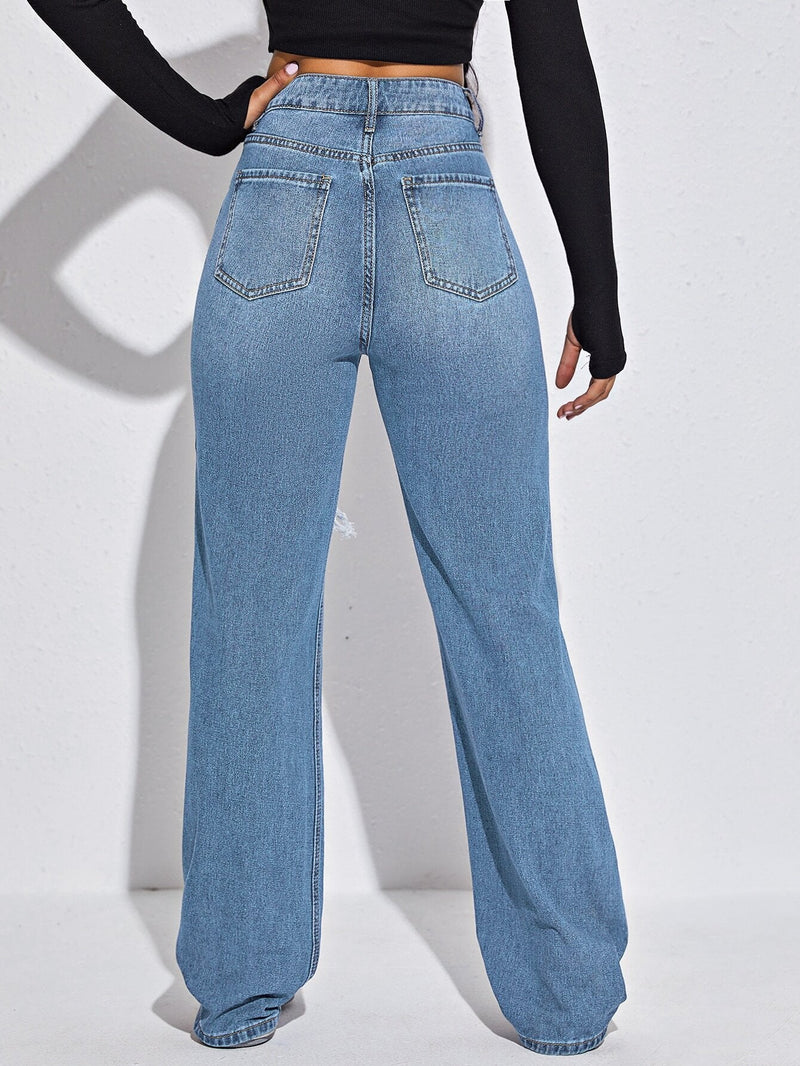 EZwear Jeans rectos de talle alto roto