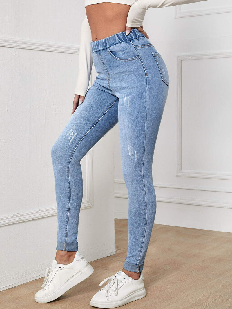 Essnce Jeans de cintura elastica con bolsillo oblicuo