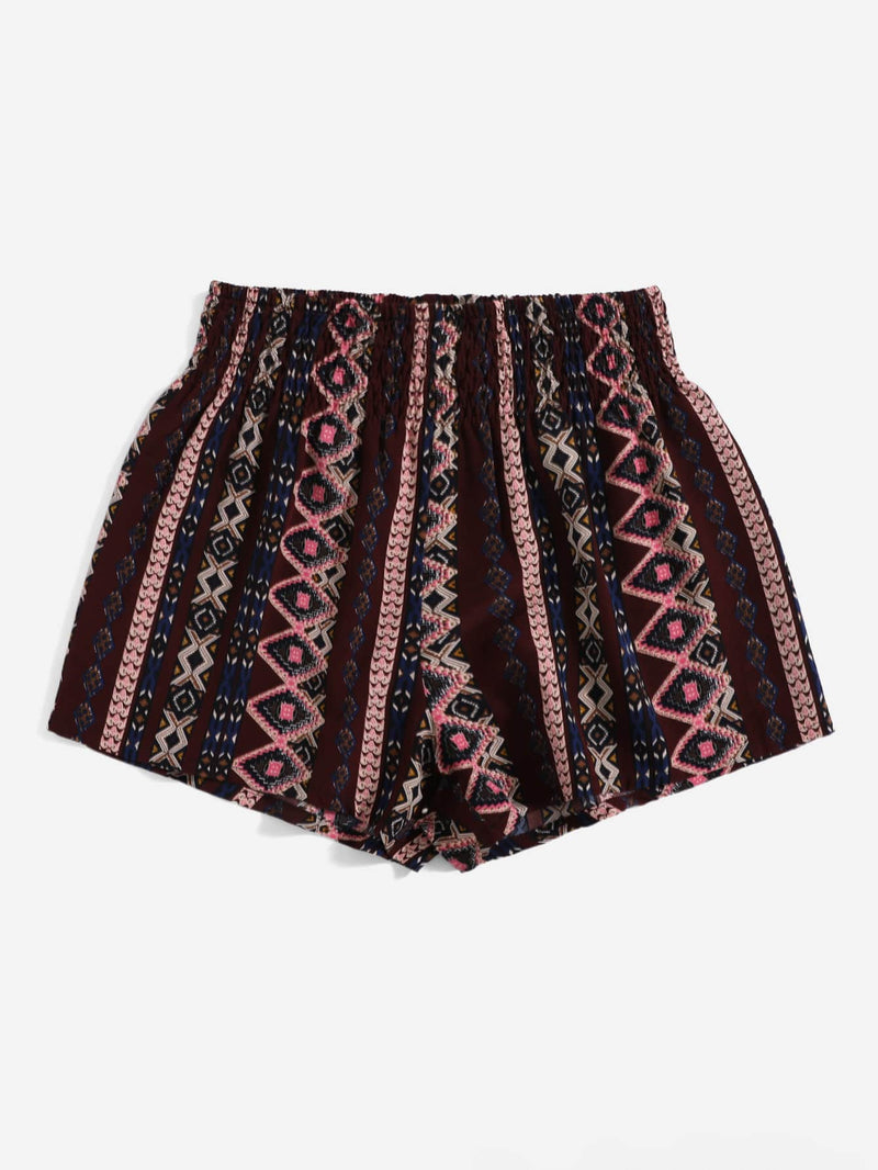 Shorts de cintura fruncido con estampado geometrico