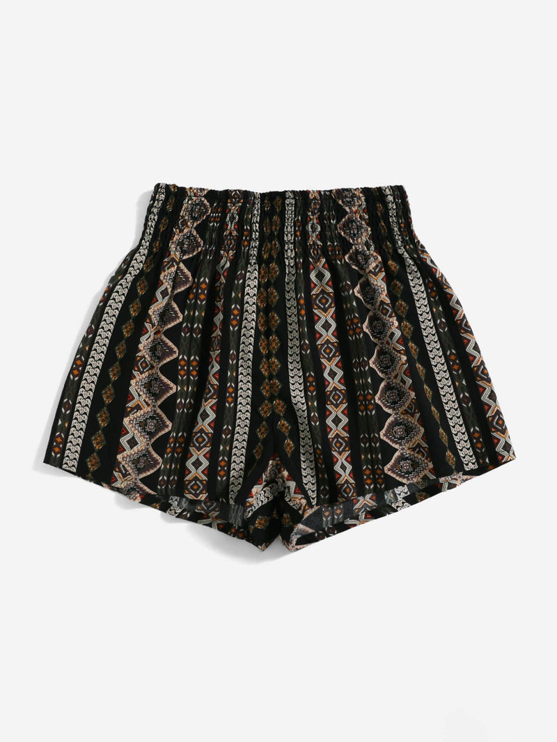 VCAY Shorts De Talle Alto De Verano Casuales Para La Playa Para Mujeres, Con Cintura Fruncida Y Estampado Geometrico