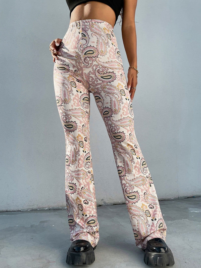 EZwear Pantalones acampanados con estampado de paisley de talle alto