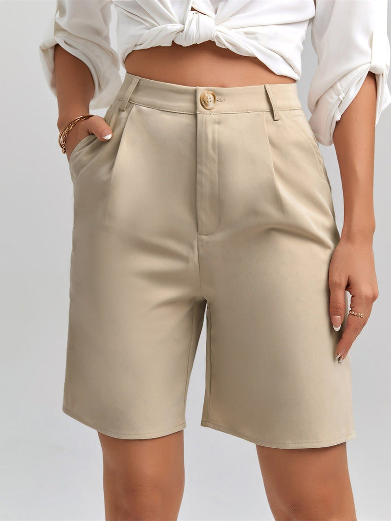 Clasi Shorts bermudas mom de cintura alta con detalles plisados