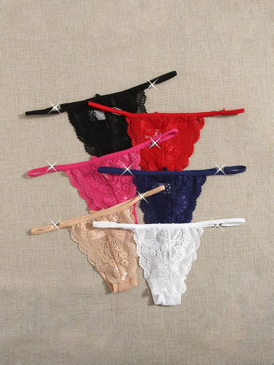 6 piezas bragas con diseno de lazo con encaje