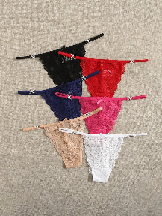 6 piezas bragas con diseno de lazo con encaje