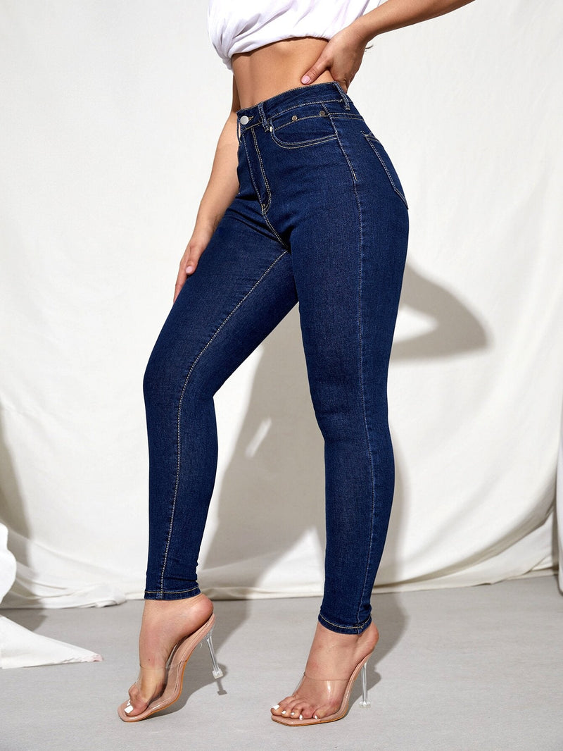 Essnce Jeans ajustados de talle alto con cremallera