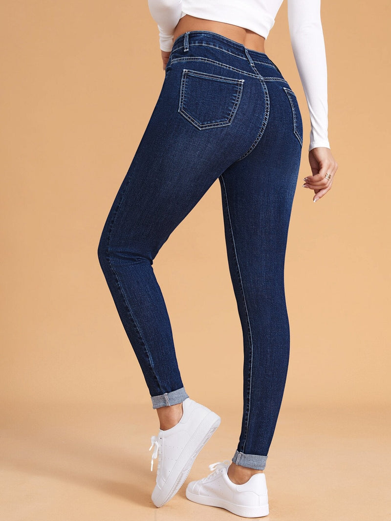 Essnce Jeans ajustados con lavado bajo de doblez