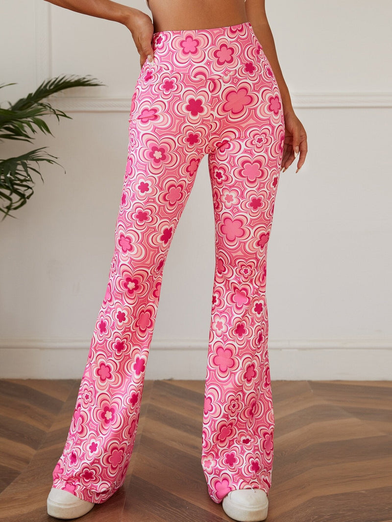 MOD Pantalones De Pierna Acampanada Y Estampado Floral De Flores Rosadas