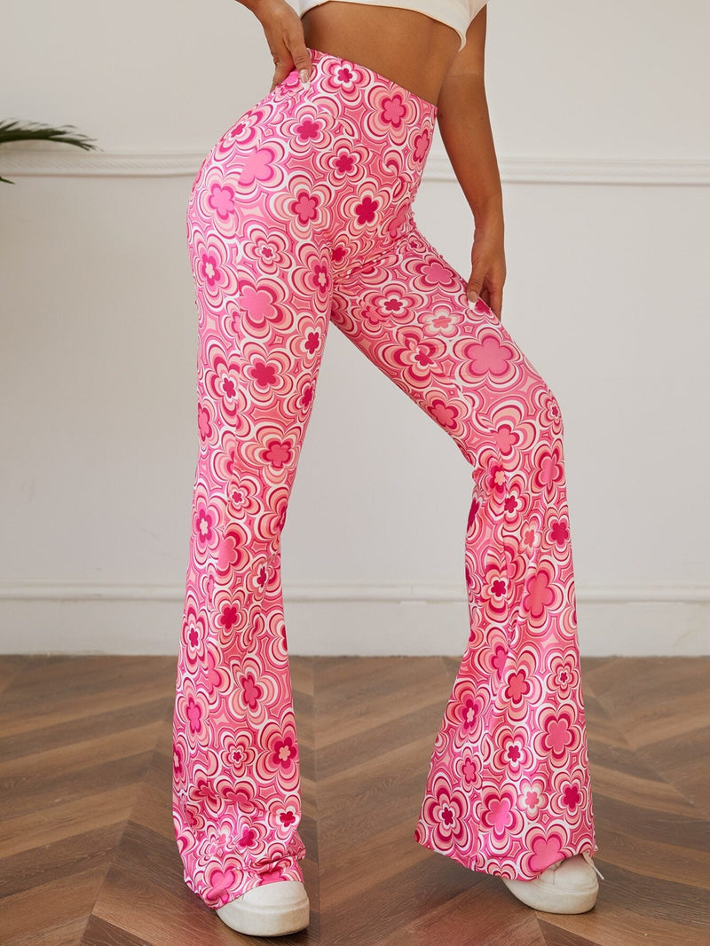 MOD Pantalones De Pierna Acampanada Y Estampado Floral De Flores Rosadas