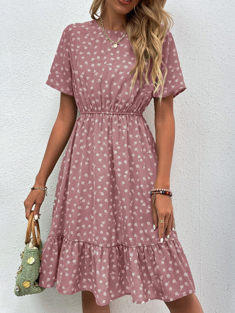 LUNE Vestido con estampado floral bajo con fruncido