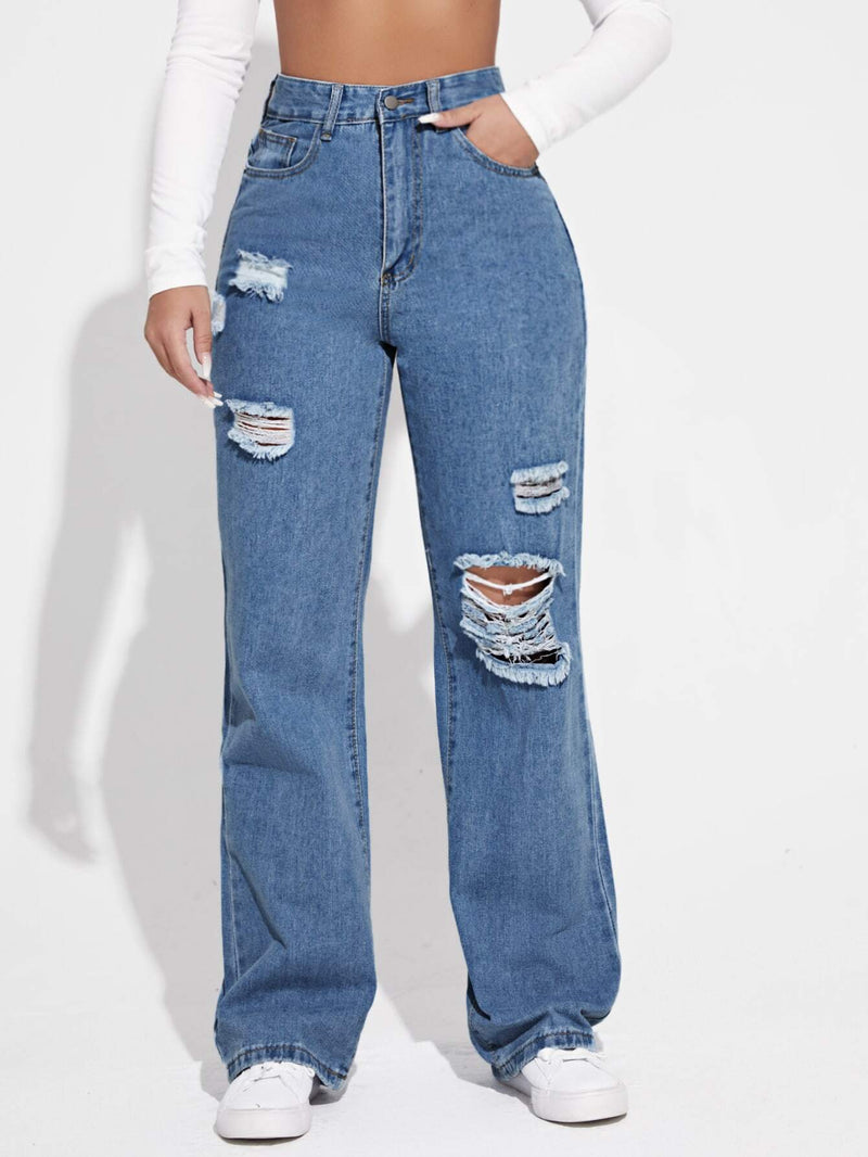 EZwear Jeans desgarro de talle alto