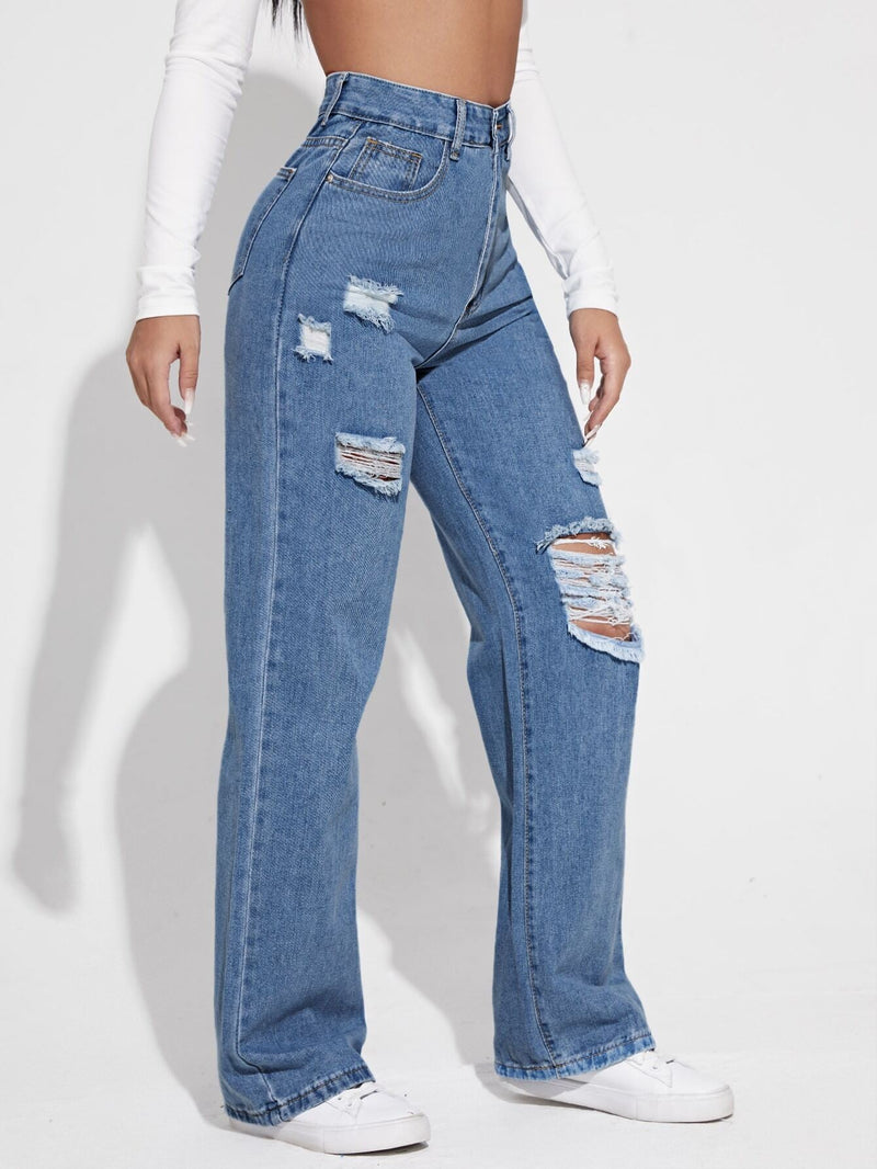 EZwear Jeans desgarro de talle alto