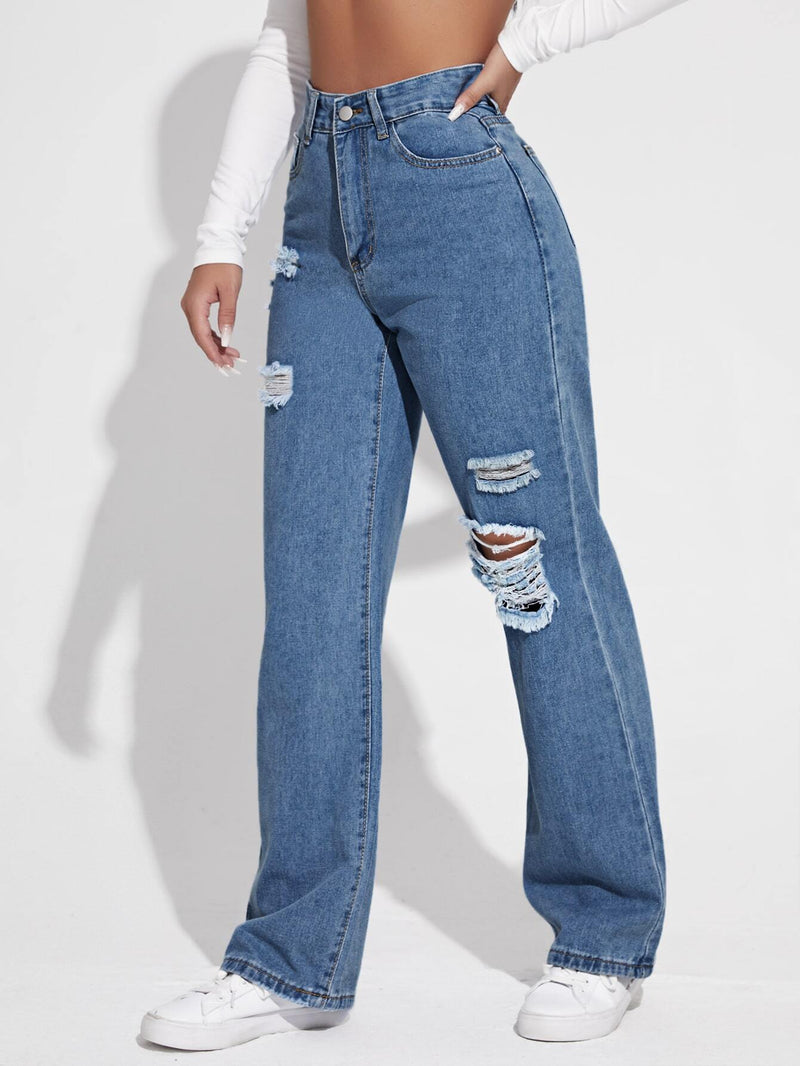 EZwear Jeans desgarro de talle alto