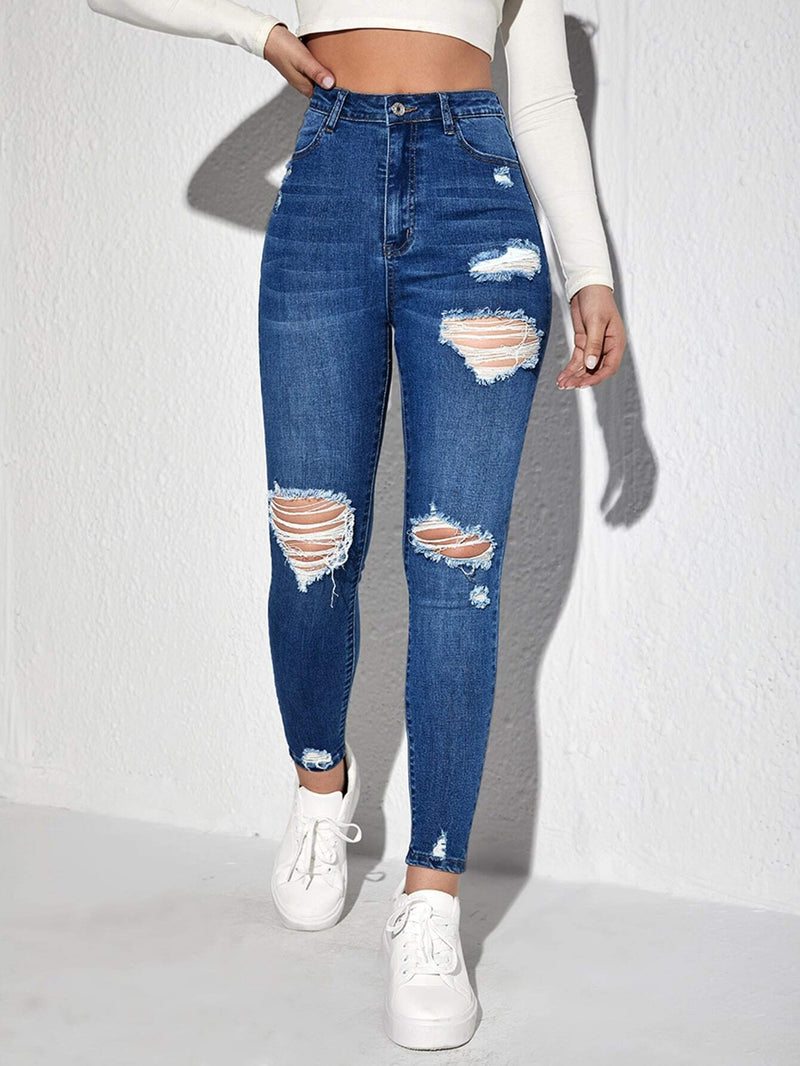 Essnce Jeans ajustados con diseno de desgarro