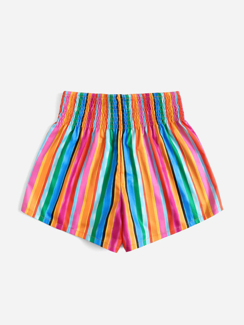 VCAY Shorts de rayas de color combinado de cintura fruncido