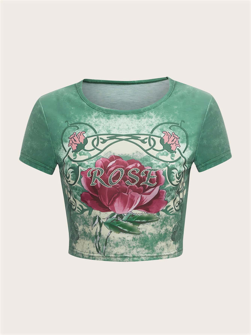 ROMWE Fairycore Camiseta Con Estampado De Flores Con Efecto Tenido Anudado