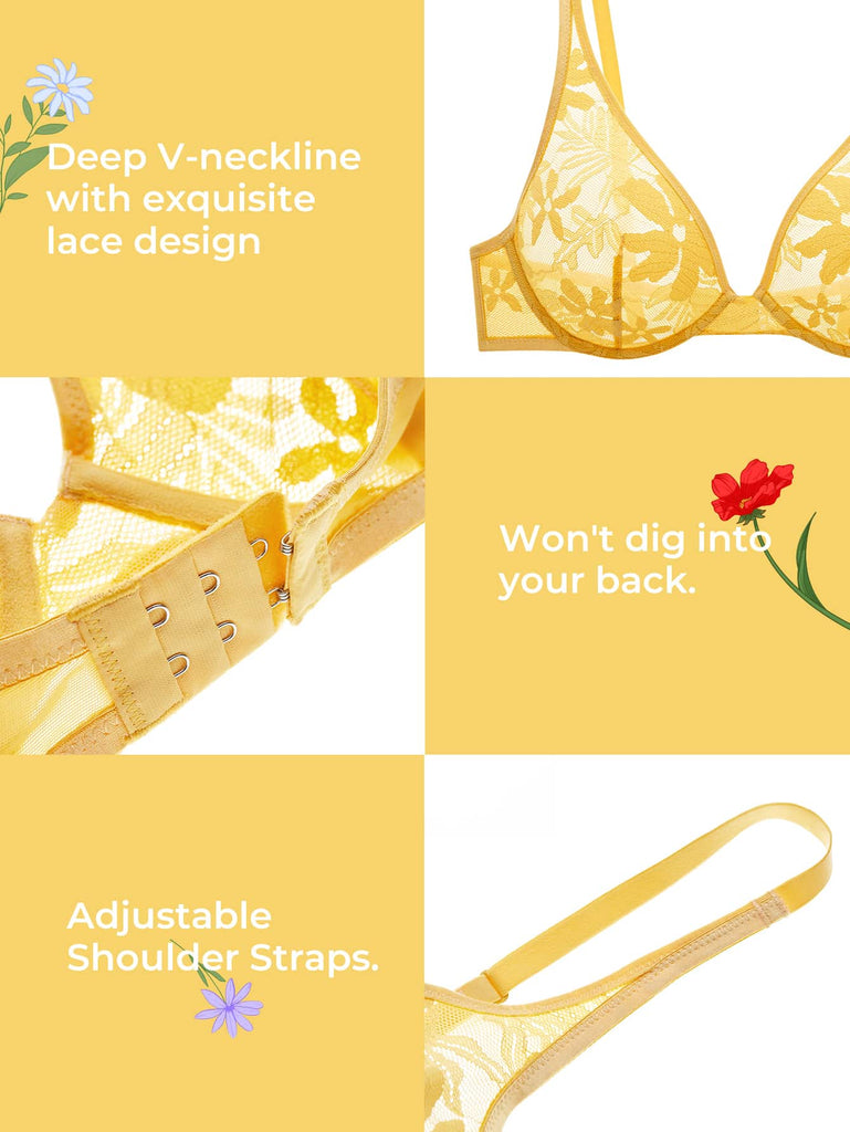 LUVLETTE Sujetador de cuello profundo con encaje