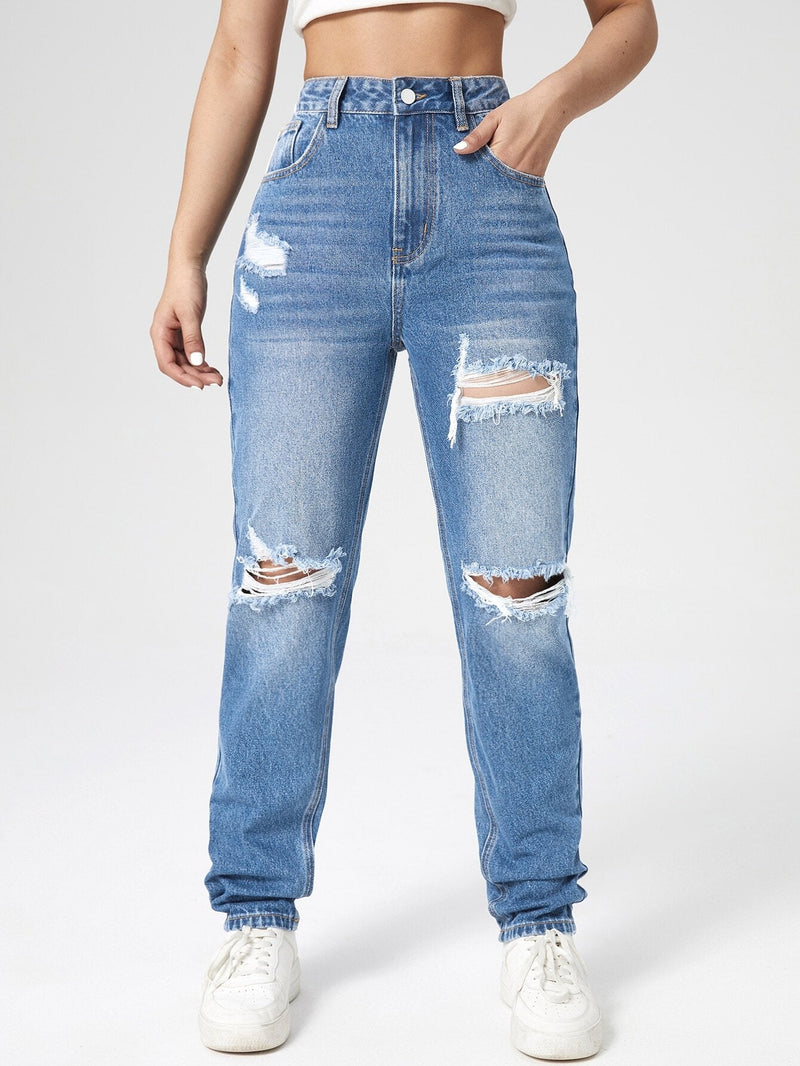 EZwear Jeans mom desgarro con lavado